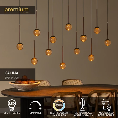 Lucide CALINA - Suspension - LED Dim. - CCT - 12x7W 2200K/3300K - Avec module LED remplaçable - Café | Premium - USP